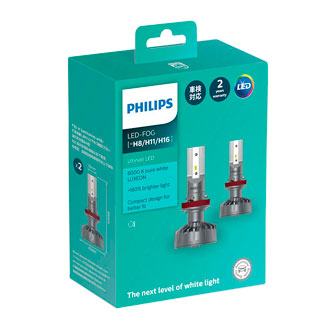 Philips LED Fog Retro Fit Globe 12V H8 H11 H16 6200K +160% More Light Ultinion LED [Pair]