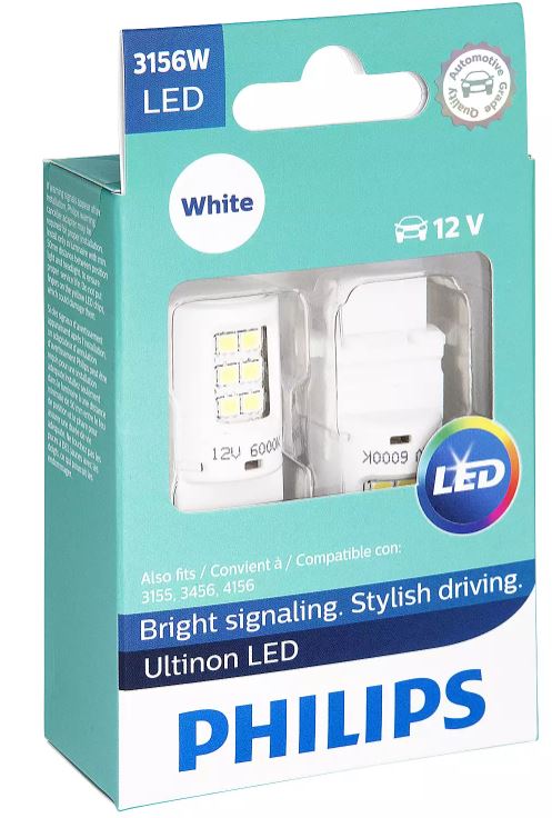 Philips LED Globe 12V P27 / S-8 6000K White Reverse/Indicator 190lm 3156ULW US Applications Ultinon LED [Pair]