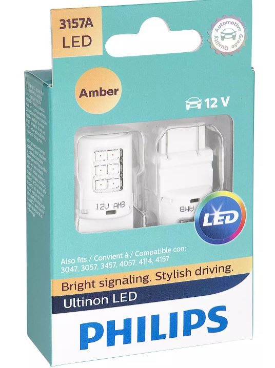 PHILIPS LED GLOBE 12V P27/7 AMBER [PAIR]