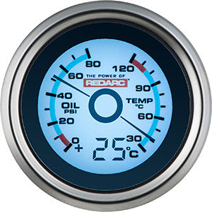 Redarc Gauge Oil Pressure + Water Temp With Optional Temp Display
