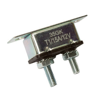 Roadpower Circuit Breaker 12V 15A, Automatic Reset Type I, Metal Housing, Straight Bracket, Single Pack