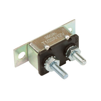 Roadpower Circuit Breaker 12V 20A, Automatic Reset Type I, Metal Housing, Straight Bracket, Single Pack
