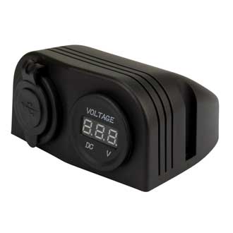 Double USB Socket and Voltmeter, Surface Mount, 12/24V Input
