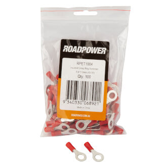 Roadpower Insulated Ring Crimp Terminal Red 6.0mm Eye Qty 100