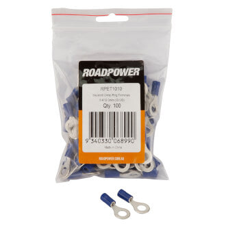 Roadpower Insulated Ring Crimp Terminal Blue 6.0mm Eye Qty 100