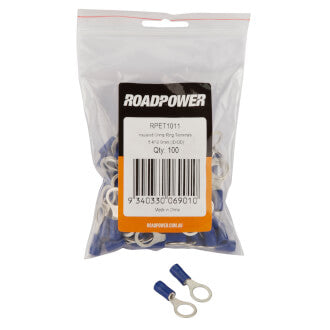 Roadpower Insulated Ring Crimp Terminal Blue 8.0mm Eye Qty 100