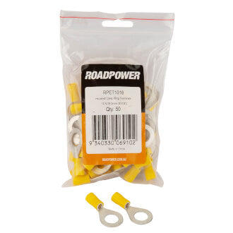 Roadpower Insulated Ring Crimp Terminal Yellow 10.0mm Eye Qty 50
