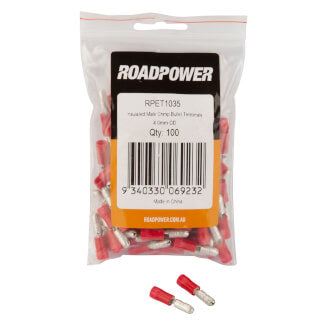 Roadpower Insulated Bullet Crimp Terminal Male Red 4.0mm OD Qty 100