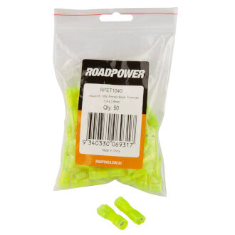 Roadpower Fully Insulated Blade Crimp Terminal Female Clear Yellow 6.4 x 0.8mm Qty 50