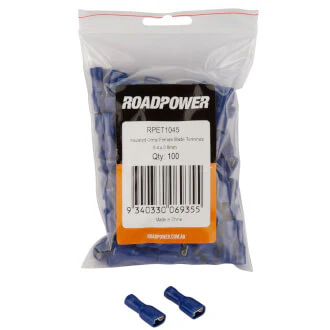 Roadpower Fully Insulated Blade Crimp Terminal Female Blue 6.4 x 0.8mm Qty 100