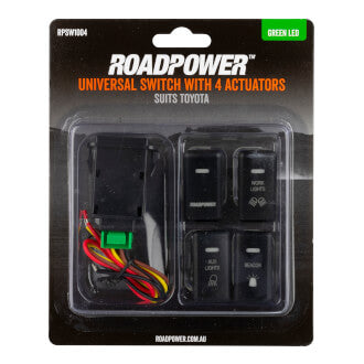 Switch Roadpower 4 Symbol Roadpower/Work Light/Aux Light/Beacon Suits Toyota Includes Harness 39 x 21mm Greeen LED
