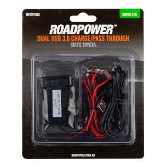 Switch Roadpower Dual USB Pass Through Suits Toyota 39 x 21mm Green LED