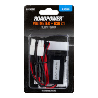 Switch Roadpower AUX Volt Meter + USB 2.1A Suits Toyota Includes Harness 33 x 22mm Blue LED