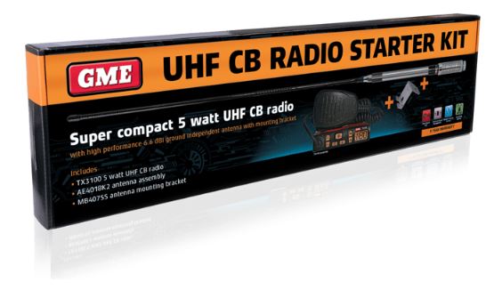 GME UHF Radio 80 Channel 5W TX3100 Starter Kit Super Compact with AE4018K2 Ant